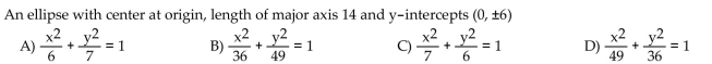 Find an equation in standard form for the ellipse that satisfies the given conditions.