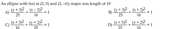 Find an equation in standard form for the ellipse that satisfies the given conditions.