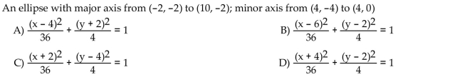 Find an equation in standard form for the ellipse that satisfies the given conditions.