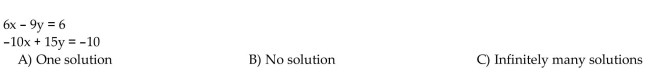 Use a graph to determine the number of solutions the system has.