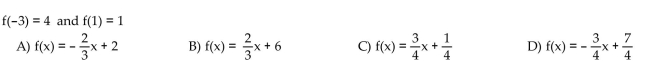 Write an equation for the linear function f satisfying the given conditions.