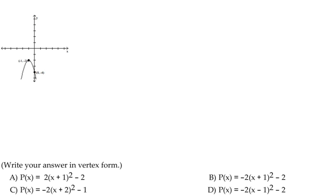 Write an equation for the quadratic function whose graph contains the given vertex and point.