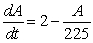 A manufacturer of a chocolate beverage mixes liquid chocolate with milk in a large vat containing 450 liters of the mixture that is 20% chocolate initially. The differential equation for A, the amount of chocolate in the vat at time t, follows a  rate in - rate out  model. When chocolate flows in at a rate of 2 liters/min and the mixed beverage flows out at the same rate, you can model the situation with the differential equation   liters/min which can be rewritten as   . a) What is the particular solution to this differential equation? b) In the long run, how many liters of chocolate will be in the mixture contained in the vat?
