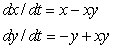 Two minor league baseball teams in the same city compete with each other for fan attendance. Both teams would do well in the absence of the other one, but each team hurts the other team's attendance at games. Create a system of differential equations to model this situation. A)    B)    C)    D)   