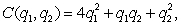A company has two manufacturing plants which manufacture the same item. Suppose the cost function is given by   where q<sub>1</sub> and q<sub>2 </sub>are the quantities (measured in thousands) produced in each plant. The total demand q<sub>1 </sub>+ q<sub>2</sub> is related to the price, p, by   How much should each plant produce in order to maximize the company's profit?