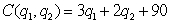 A manufacturer sells two products. The first sells for $7 and the second sells for $5. The manufacturer's costs are given by the equation   , where   and   are the respective quantities produced of each product. Let   represent the profit at a production level of   and   units. Find the value of   .