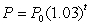With a yearly inflation rate of 3%, prices are described by   , where   is the price in dollars when t = 0 and t is time in years. If   = 1.2, how many cents per year are prices rising when t = 12? Round to the nearest tenth of a cent.