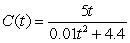 The concentration, in   , of a drug introduced gradually into the body can be modeled by   . What is the rate of change in the concentration at t = 120?