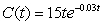 A drug's concentration is modeled by   with C in mg/ml and t in minutes. Is C'(t) positive or negative when t = 35 ? Find and interpret C'(35) in terms of drug concentration