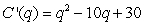 The marginal cost function for a manufacturing company is given by   dollars per box, where q is the number of boxes manufactured. If   , find the total cost of manufacturing 10 boxes. Round to the nearest dollar.