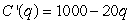 The marginal cost function of producing a particular product is given by   , where q is quantity. If the fixed costs are $3000, what is the total cost to produce 10 items?
