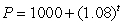 <strong>A town has 1200 people initially. Find the formula for the population of the town, P, in terms of the number of years, t, if the town grows at an annual rate of 8% a year.</strong> A) B) C) D)