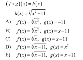 Given the following function, hx( ), find two functions f and g such that  <div style=padding-top: 35px> 