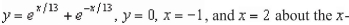 Find the volume of the solid generated by revolving the region bounded by the graphs of the equations   axis.Round your Answer to four decimal places. A) 5.3098 B) 12.2824 C) 20.6444 D) 15.9387 E) 37.9232