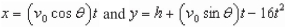 The parametric equations for the path of a projectile launched at a height h feet above the ground, at an angle   with the horizontal and having an initial velocity of   feet per second is Given by   .The center field fence in a ballpark is   feet High and   feet from home plate.The ball is hit 2 feet above the ground.It leaves the bat at an angle Of   degrees with the horizontal at a speed of 100 miles per hour as shown in the figure.Write a set Of parametric equations for the path of the ball.   A)    B)    C)    D)    E)   