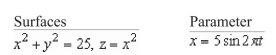 Find a vector-valued function, using the given parameter, to represent the intersection of the surfaces given below.   A)    B)    C)    D)    E)   