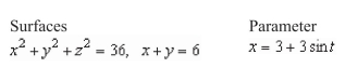 Find a vector-valued function, using the given parameter, to represent the intersection of the surfaces given below.   A)    B)    C)    D)    E)   