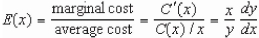If   represents the cost of producing x units in a manufacturing process, the elasticity of cost is defined as   .Find the cost function if the Elasticity function is   A)    B)    C)    D)    E)   
