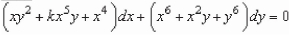 Find the value of k such that the differential equation   is exact. A)    B)    C)    D)    E)   