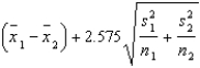 A 99% upper confidence bound (UCB) for the difference between population means in case of large samples (both   and   greater than 30) can be constructed using the following equation: UCB =  