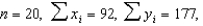 A soft drink distributor was interested in examining the relationship between the number of ads (x) for his product during prime time on a local television station and the number of sales per week (y) in thousands of cases. He compiled the figures for 20 weeks and computed the following summary information:     and   Find the correlation coefficient for the number of ads during prime time and weekly sales. ______________ Find the best-fitting line relating the number of ads during prime time and weekly sales. y = ______________ If the soft drink distributor ran 21 TV ads per week for his product, what would you predict his sales to be? ______________ thousand cases