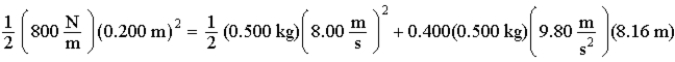 A spring with spring constant 800 N/m compressed 0.200 m is released and projects a 0.800 kg mass along a frictionless surface. The mass reaches a surface area where μ<sub>k</sub> = 0.400 and comes to a stop. The following student solution contains at least one error. What is the error?   A)  The elastic potential energy is equal only to the kinetic energy on the right, and is never equal to the internal thermal energy. B)  The elastic potential energy is equal only to the internal thermal energy on the right, and is never equal to the kinetic energy. C)  The elastic potential energy is equal to either the kinetic energy or the internal thermal energy on the right, but not to their sum, depending on the part of the problem being done. D)  Elastic potential energy cannot end up as internal energy change caused by friction. E)  Change in mechanical energy by friction cannot end up as elastic potential energy.