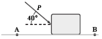 A block slides on a rough horizontal surface from point A to point B. A force (magnitude P = 2.0 N)  acts on the block between A and B, as shown. Points A and B are 1.5 m apart. If the kinetic energies of the block at A and B are 5.0 J and 4.0 J, respectively, how much work is done on the block by the force of friction as the block moves from A to B?   A)  −3.3 J B)  +1.3 J C)  +3.3 J D)  −1.3 J E)  +4.6 J