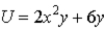 A particle is subject to the potential   . What is the value of the y component of the force on the particle at the point (x, y)  = (2.0, 3.0) ? A)  24 B)  −24 C)  14 D)  −14 E)  28