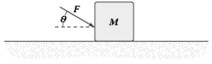 A block is pushed across a horizontal surface by the force shown. If the coefficient of kinetic friction between the block and the surface is 0.30, F = 20 N, θ = 30°, and M = 3.0 kg, what is the magnitude of the acceleration of the block?   A)  2.8 m/s<sup>2</sup> B)  2.3 m/s<sup>2</sup> C)  1.8 m/s<sup>2</sup> D)  3.3 m/s<sup>2</sup> E)  5.4 m/s<sup>2</sup>