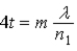 A film of index of refraction n<sub>1</sub> coats a surface with index of refraction n<sub>2</sub>. When n<sub>1</sub> > n<sub>2</sub>, the condition for destructive interference for reflected monochromatic light of wavelength λ in air is A)    . B)    . C)    . D)    . E)    .