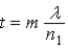 A film of index of refraction n<sub>1</sub> coats a surface with index of refraction n<sub>2</sub>. When n<sub>1</sub> < n<sub>2</sub>, the condition for destructive interference for reflected monochromatic light of wavelength λ in air is A)    . B)    . C)    . D)    . E)    .