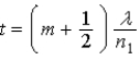 A film of index of refraction n<sub>1</sub> coats a surface with index of refraction n<sub>2</sub>. When n<sub>1</sub> < n<sub>2</sub>, the condition for destructive interference for reflected monochromatic light of wavelength λ in air is A)    . B)    . C)    . D)    . E)    .
