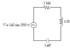 Determine the rms voltage for the circuit.   A)  99 V (rms)  B)  140 V (rms)  C)  196 V (rms)  D)  70 V (rms)  E)  110 V (rms) 