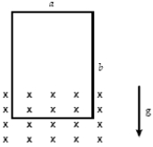 A conducting rectangular loop of mass M, resistance R, and dimensions a × b is allowed to fall from rest through a uniform magnetic field which is perpendicular to the plane of the loop. The loop accelerates until it reaches a terminal speed (before the upper end enters the magnetic field) . If a = 2.0 m, B = 6.0 T, R = 40 Ω, and M = 0.60 kg, what is the terminal speed?   A)  1.6 m/s B)  20 m/s C)  2.2 m/s D)  26 m/s E)  5.3 m/s