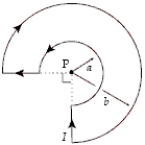 What is the magnitude of the magnetic field at point P if a = R and b = 2R?   A)    B)    C)    D)    E)   