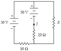 Determine the magnitude and sense (direction)  of the current in the 10-Ω resistor when I = 1.8 A.   A)  1.6 A right to left B)  1.6 A left to right C)  1.2 A right to left D)  1.2 A left to right E)  1.8 A left to right