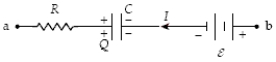 If R = 2.0 kΩ, C = 4.0 mF, ε = 8.0 V, Q = 20 mC, and I = 3.0 mA, what is the potential difference V<sub>b</sub> − V<sub>a</sub>?   A)  +7.0 V B)  +19 V C)  +9.0 V D)  −3.0 V E)  −14 V