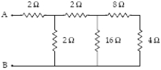 If the current in the 4.0-Ω resistor is 1.4 A, what is the magnitude of the potential difference, V<sub>A</sub> − V<sub>B</sub>?   A)  69 V B)  55 V C)  62 V D)  48 V E)  31 V
