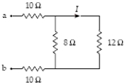 If I = 0.40 A in the circuit segment shown below, what is the potential difference V<sub>a</sub> − V<sub>b</sub>?   A)  31 V B)  28 V C)  25 V D)  34 V E)  10 V