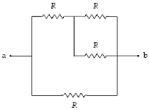 What is the equivalent resistance between points a and b when R = 30 Ω?   A)  27 Ω B)  21 Ω C)  24 Ω D)  18 Ω E)  7.5 Ω