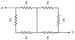 What is the equivalent resistance between points a and b when R = 12 Ω?   A)  20 Ω B)  16 Ω C)  24 Ω D)  28 Ω E)  6.0 Ω