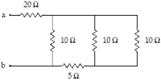 What is the equivalent resistance between points a and b?   A)  14 Ω B)  8.0 Ω C)  6.0 Ω D)  25 Ω E)  40 Ω