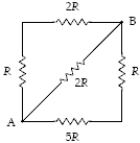 What is the equivalent resistance between points A and B in the figure when R = 10 Ω?   A)  20 Ω B)  10 Ω C)  25 Ω D)  15 Ω E)  3.2 Ω