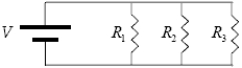 The circuit below shows three resistors in parallel. R<sub>3</sub> > R<sub>2</sub> > R<sub>1</sub>. The resistors are all made of the same wire with the same diameter but have different lengths. Rank the magnitudes of the electric fields in the resistors from least to greatest.   A)  E<sub>3</sub> < E<sub>2</sub> < E<sub>1</sub>. B)  E<sub>2</sub> < E<sub>1</sub> = E<sub>3</sub>. C)  E<sub>1</sub> = E<sub>2</sub> = E<sub>3</sub>. D)  E<sub>1</sub> = E<sub>3</sub> < E<sub>2</sub>. E)  E<sub>1</sub> < E<sub>2</sub> < E<sub>3</sub>.