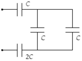 Determine the equivalent capacitance of the combination shown when C = 12 pF.   A)  48 pF B)  12 pF C)  24 pF D)  6.0 pF E)  59 pF