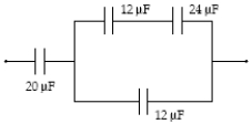What is the equivalent capacitance of the combination shown?   A)  29 μF B)  10 μF C)  40 μF D)  25 μF E)  6.0 μF