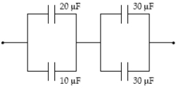 What is the equivalent capacitance of the combination shown?   A)  20 μF B)  90 μF C)  22 μF D)  4.6 μF E)  67 μF
