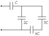 Determine the equivalent capacitance of the combination shown when C = 45 μF.   A)  28 μF B)  36 μF C)  52 μF D)  44 μF E)  23 μF