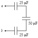 How much energy is stored in the 50-μF capacitor when V<sub>a</sub> − V<sub>b</sub> = 22V?   A)  0.78 mJ B)  0.58 mJ C)  0.68 mJ D)  0.48 mJ E)  0.22 mJ
