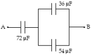 If V<sub>A</sub> − V<sub>B</sub> = 50 V, how much energy is stored in the 54-μF capacitor?   A)  50 mJ B)  13 mJ C)  28 mJ D)  8.9 mJ E)  17 mJ